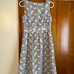 Calvin Klein black and white striped seersucker sleeveless dress.